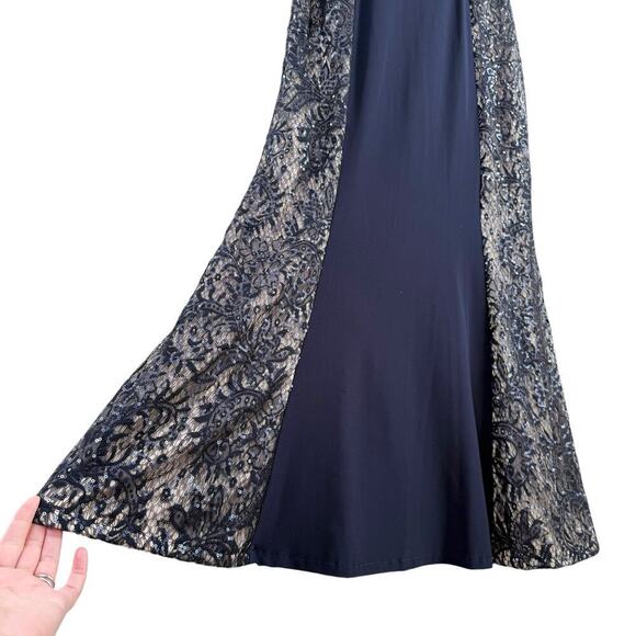R&M Richards Navy Sequin and Lace Sleeveless Formal Evening Gown Maxi Dress, 4P - Picture 6 of 12